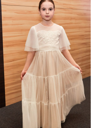 Dotted Lace Tulle Lovely Country Flower Girl Dress